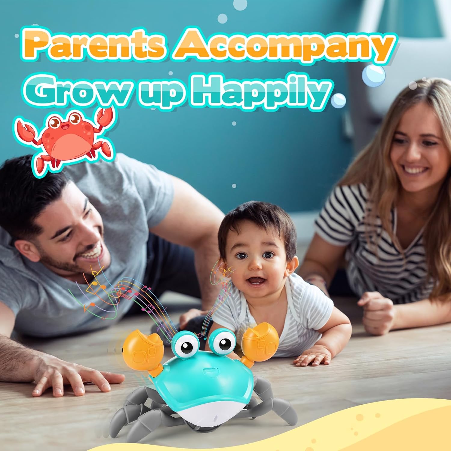 لعبة السلطعون للأطفال من iKidiki، ألعاب أطفال على شكل سلطعون وقت الاستلقاء على البطن، هدية للأطفال (أزرق غامق)