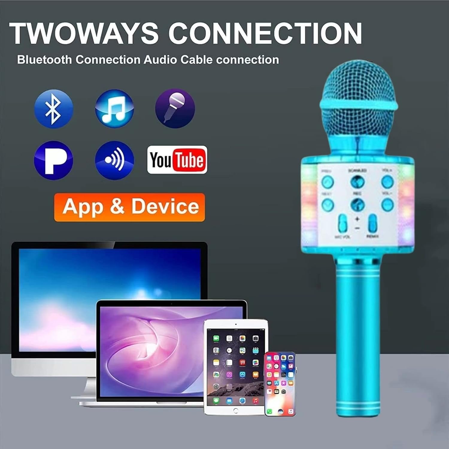 ميكروفون كاريوكي متغير الصوت من ميلرونغ للأطفال الذين يغنون، 5 في 1 ميكروفون لاسلكي يعمل بالبلوتوث مع أضواء LED، جهاز كاريوكي محمول، ميكروفون ومكبر صوت ومشغل مسجل للمنزل والحفلات وأعياد الميلاد