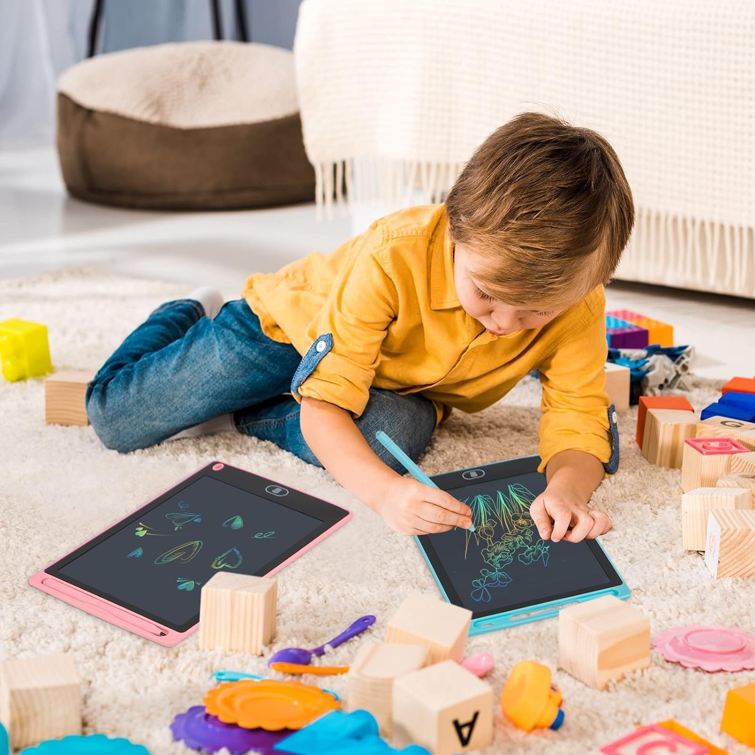 لوح كتابة LCD من كوجاباني، عبوتان من لوحات الرسم للأطفال من عمر 3 إلى 6 سنوات، 8.5 بوصة، بخطوط ملونة، لوحات رسم خربشة، ألعاب تعليمية للأولاد والبنات