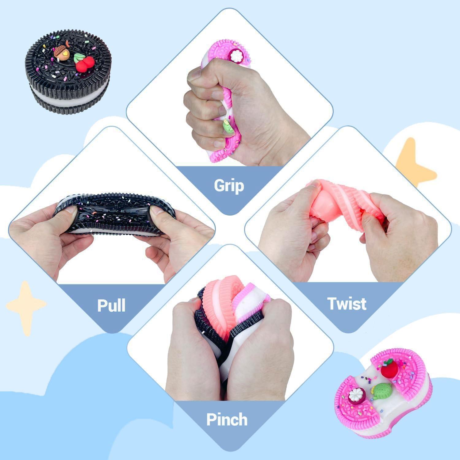 BEYTOR® 4pcs Handmade Soft Biscuit Squishy Silicone Stress Relief Squishy Toy Cute Novelty Cookie Squishy for Stress and Anxiety Relaxing Toy for Adults/boys/girls Ideal for Stress Relie