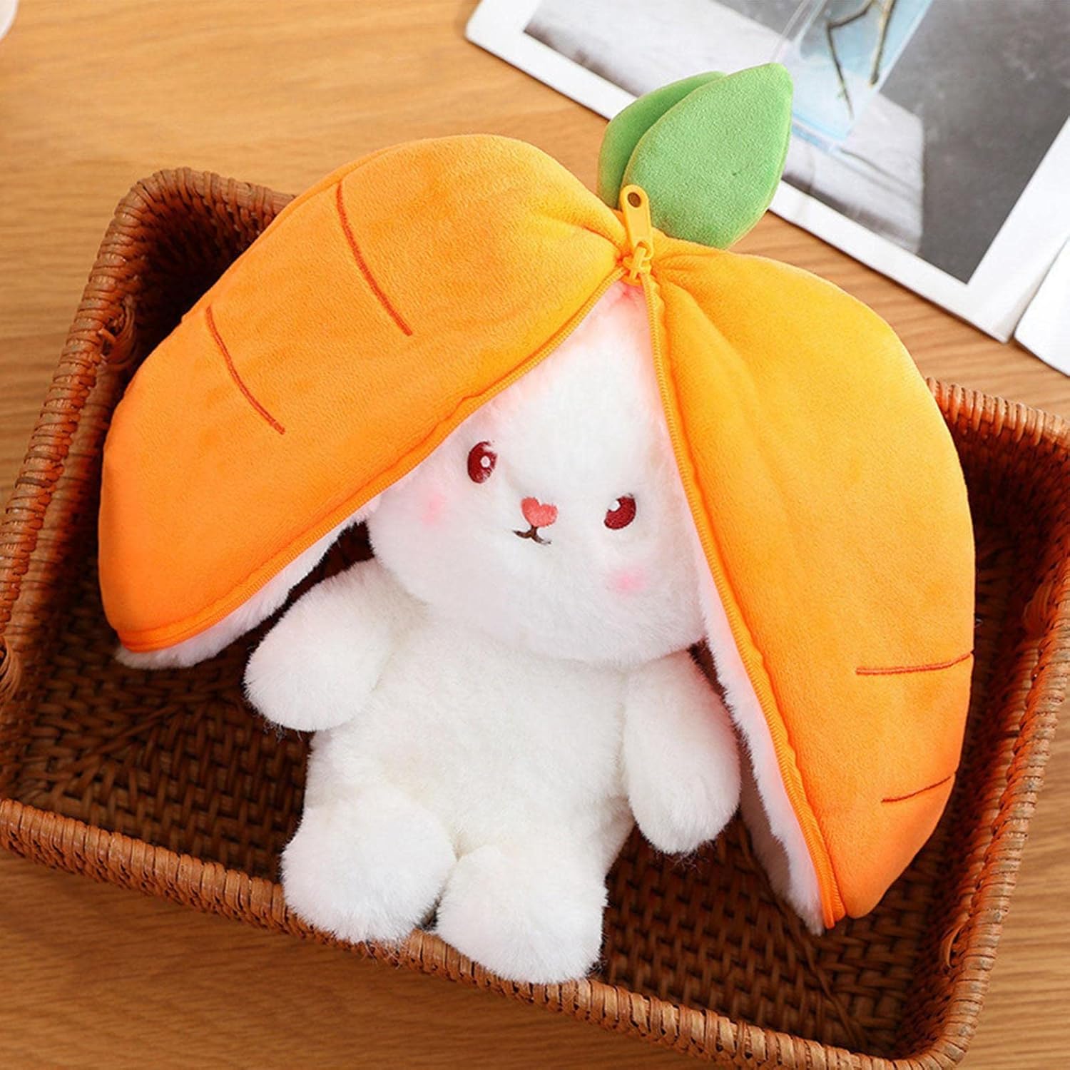 Easter Bunny Plush Stuffed Animal Toy, Simulation Plush Rabbit, Bunny In Carrot Strawberry Pouch, Soft Stuffed Rabbit Toy For Girls Boys Birthday Gifts, Cute Easter Party Decorations