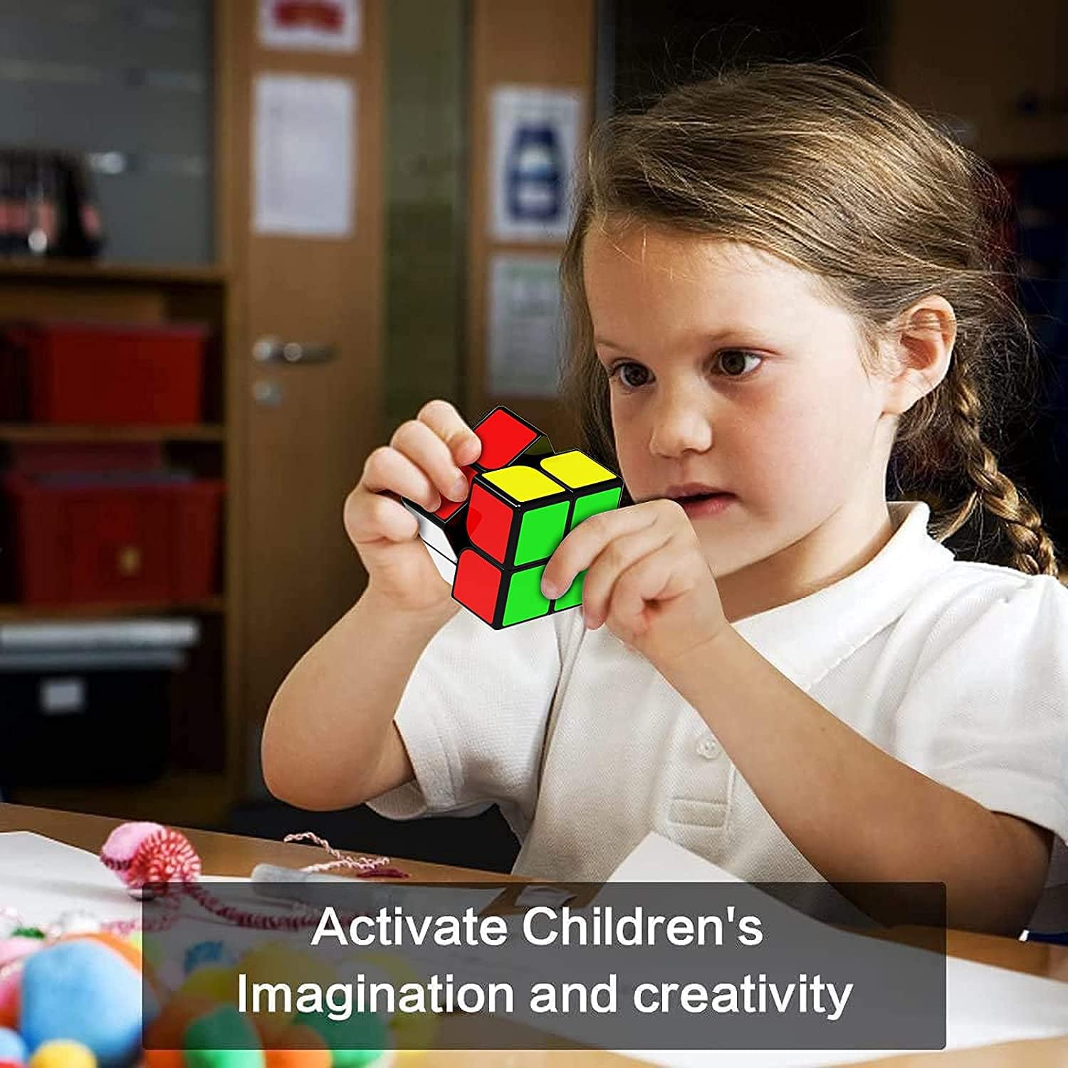 مكعب السرعة Roxenda Qiyi Qidi W 2x2، ملصق كلاسيكي 2 × 2، مكعب سحري، مكعب أحجية ناعم، أسود