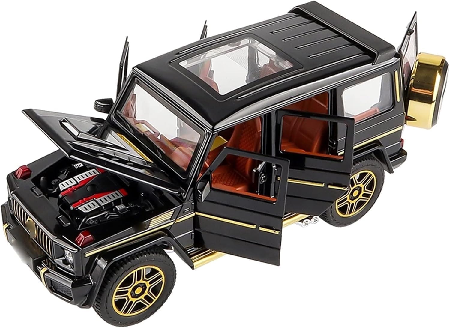 سيارة G65 مصبوبة قابلة للسحب بمقياس 1:24 مصنوعة من سبائك الزنك للأطفال مع صوت وأضواء حقيقية، هدايا عيد الميلاد للأولاد، مقتنيات مع بطاقة حاجز