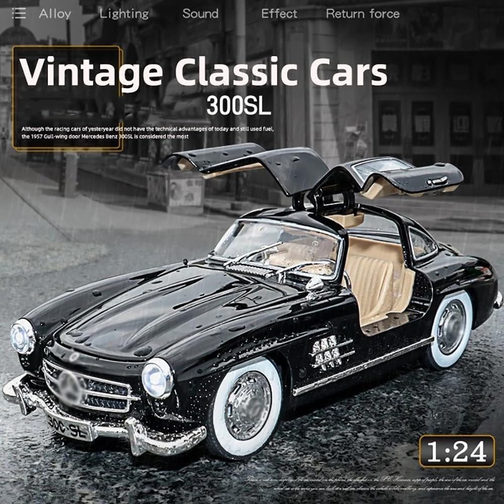 DEUSON ECOM 1:24 SL300 Vintage Toy Car Classic Model Toy Car for Kids Diecast Metal Cars Light Sound Pullback Openable Door