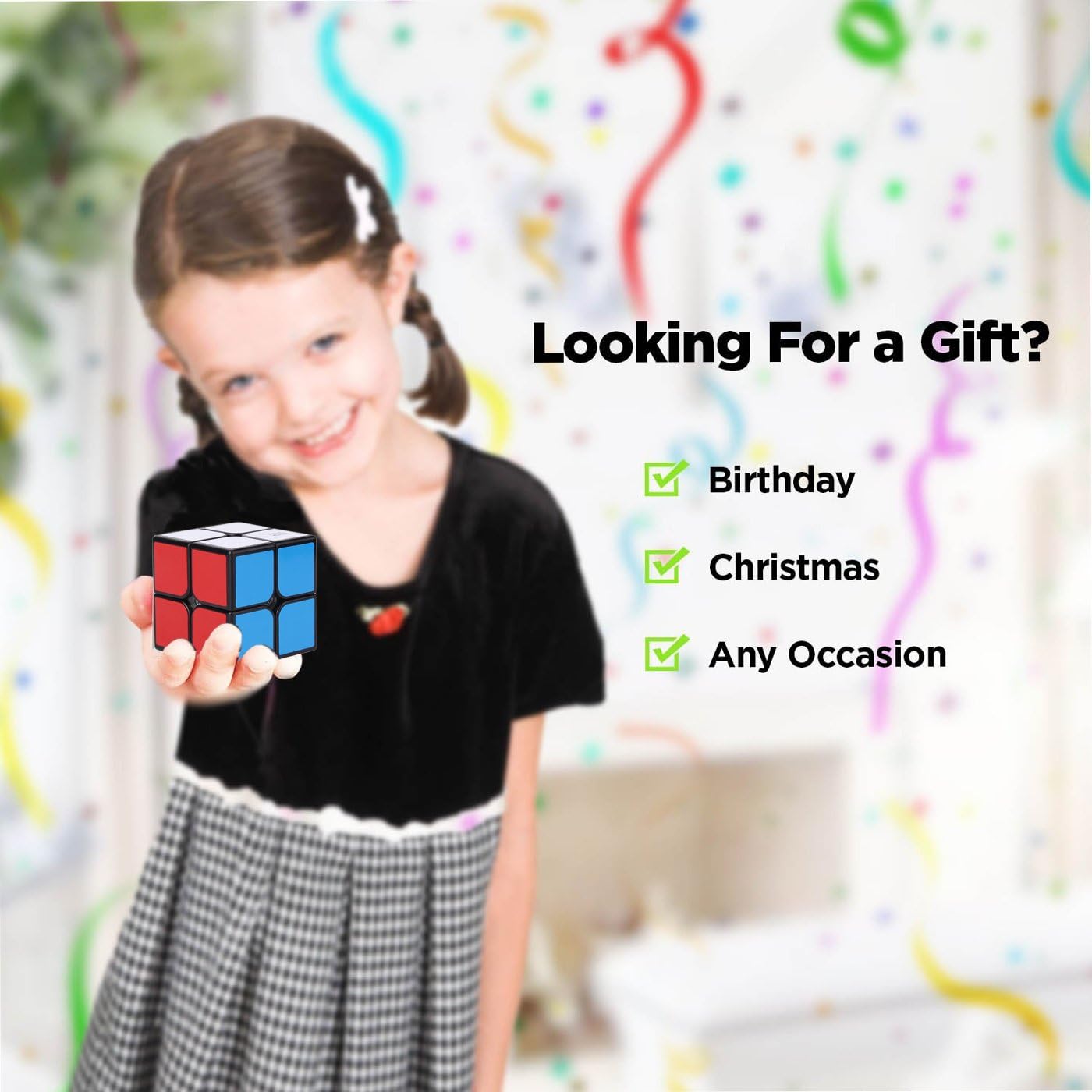 مكعب السرعة Roxenda Qiyi Qidi W 2x2، ملصق كلاسيكي 2 × 2، مكعب سحري، مكعب أحجية ناعم، أسود