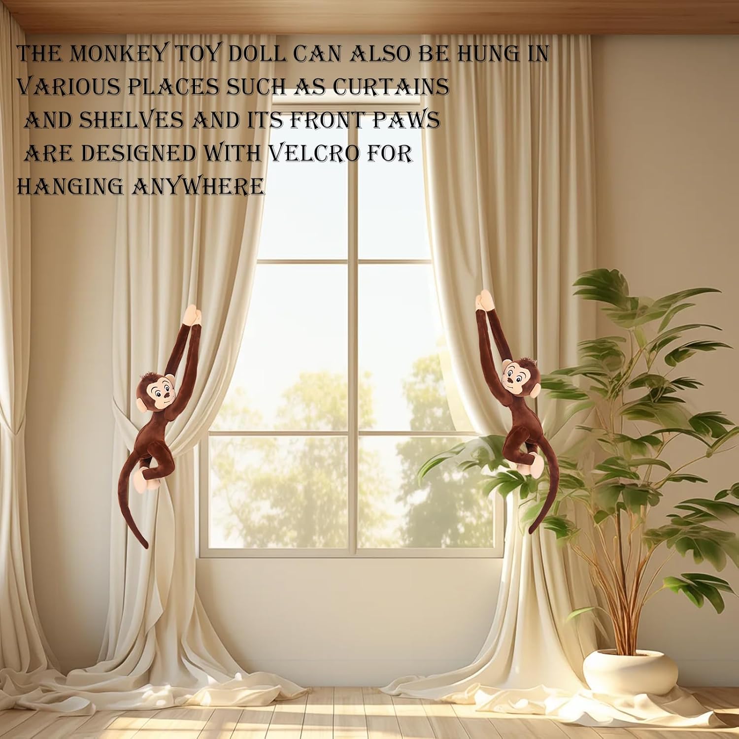 حيوان محشو من القطيفة على شكل قرد من zxmbeddings، قرد بني معلق بأيدٍ طويلة، 27.6 بوصة