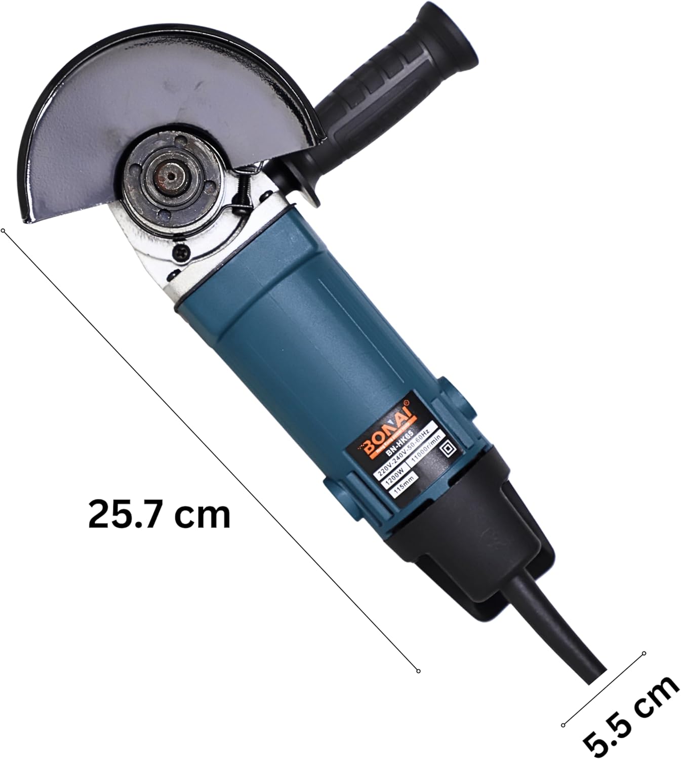 Bonai BN-HK65 Angle Grinder 1200W 115mm 11000RPM | Powerful Electric Cutting and Grinding Machine for Metal, Stone, Wood, and Construction Use