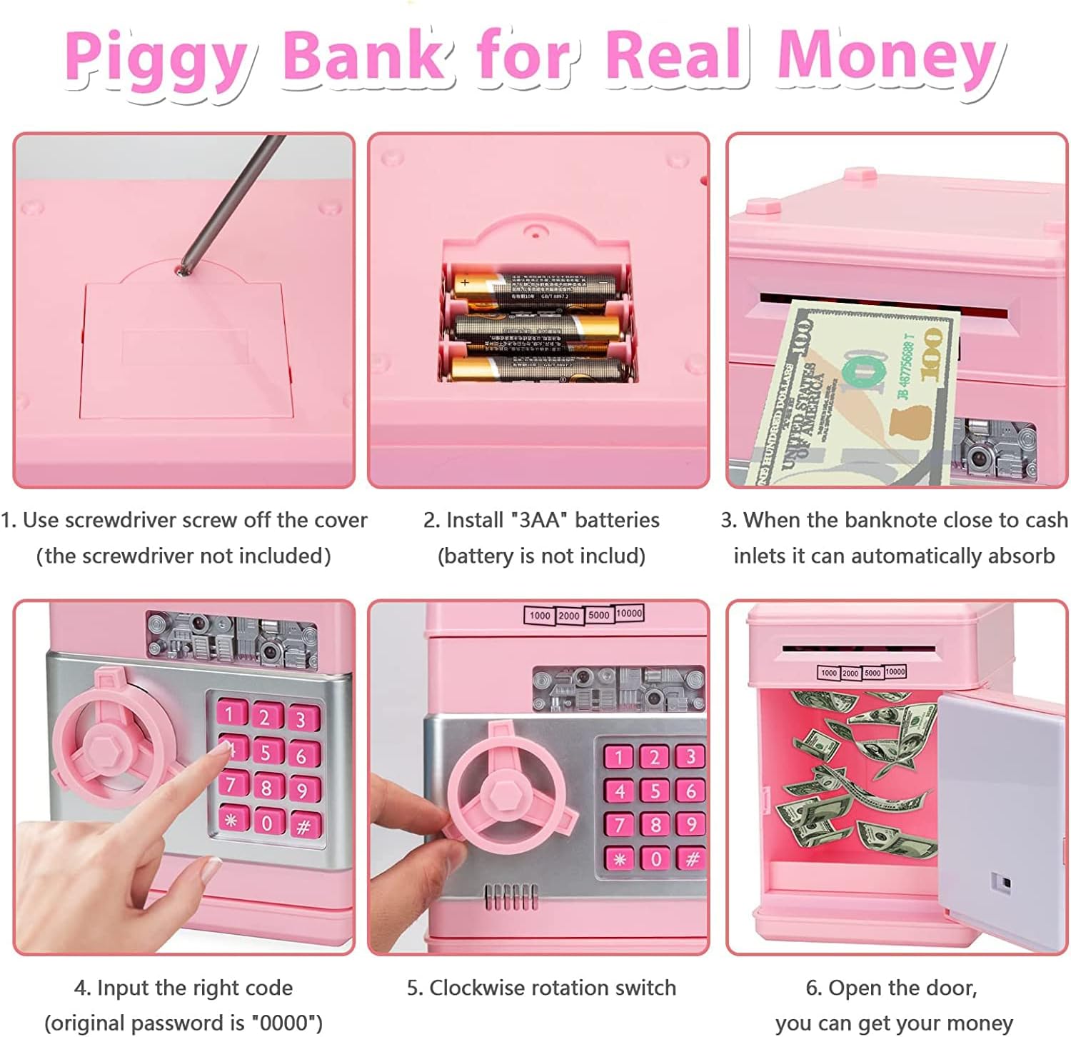 حصالة نقود للبنات من XEAST، حصالة نقود هدايا عيد الميلاد للبنات، ماكينة صراف آلي إلكترونية للعملات المعدنية، صندوق حصالة عيد الميلاد للأطفال مع قفل بكلمة مرور، ألعاب للبنات من سن 3 إلى 10 سنوات (وردي)