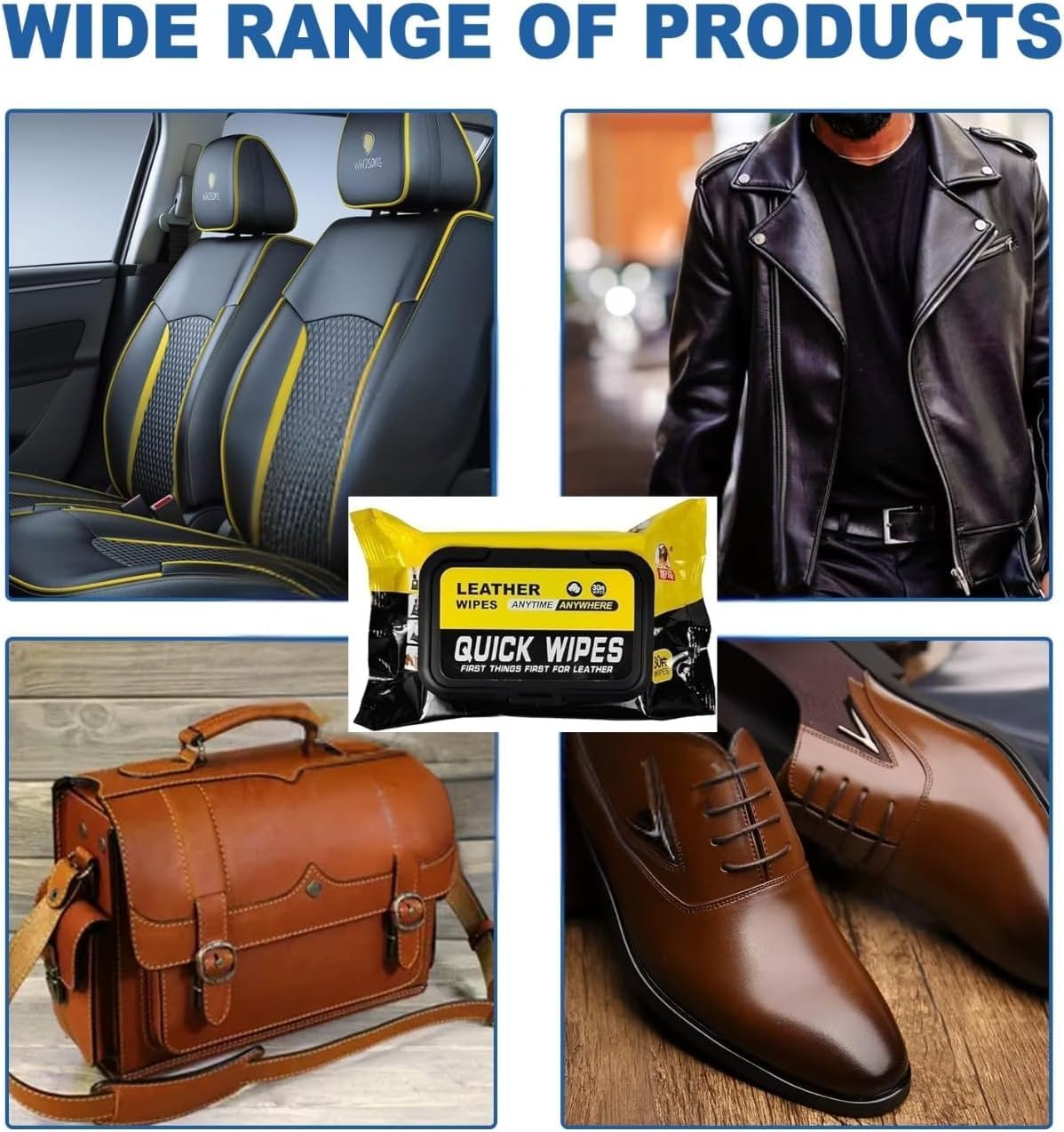 مناديل تنظيف الجلود، مناديل تنظيف المفروشات الجلدية، حقائب الأحذية، السترات، القبعات، متعددة الأغراض، تنظيف وتلميع سريع، إزالة سريعة للبقع والأوساخ، مناديل للاستخدام اليومي والسفر (عبوة من قطعتين، 60 قطعة)