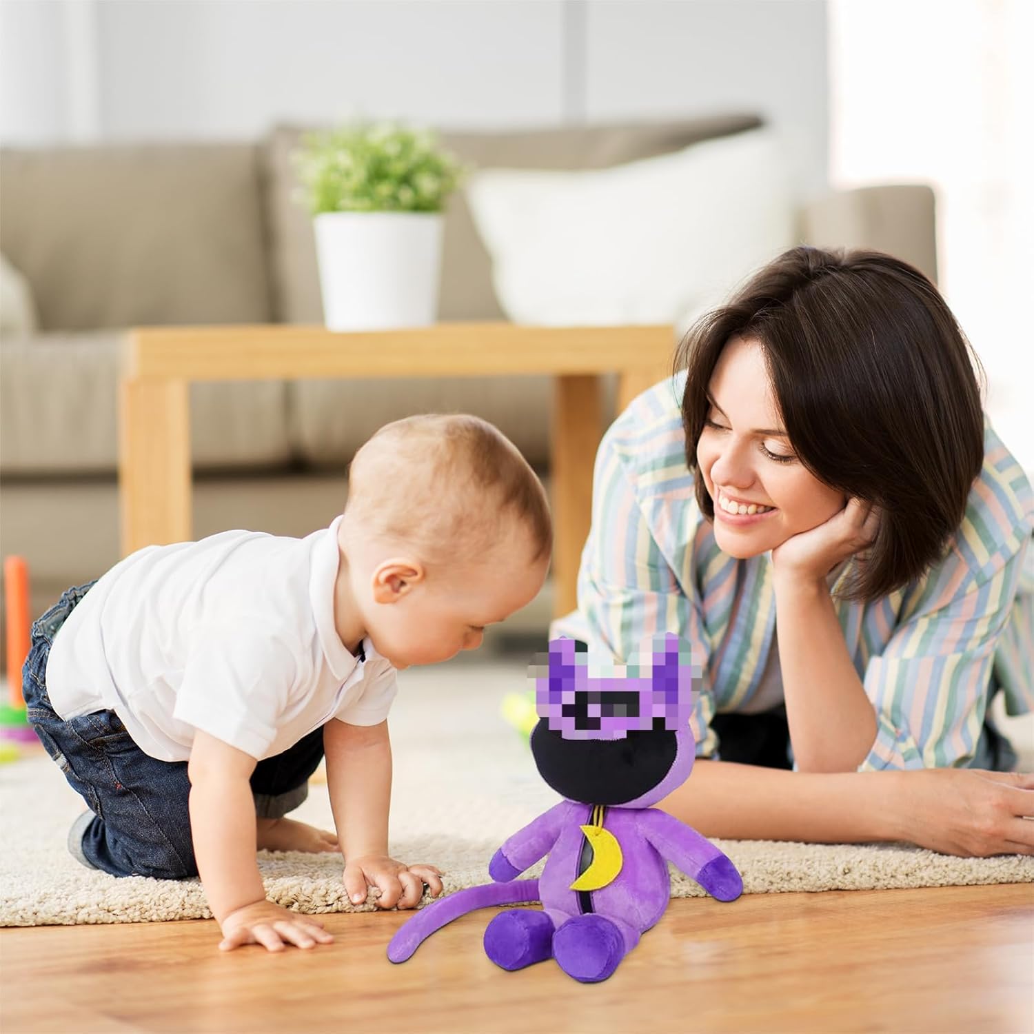 لعبة كلفسيه المحشوة على شكل مخلوقات كرتونية مبتسمة، 30 سم، لعبة أنمي محشوة، لعبة قطة أرجوانية