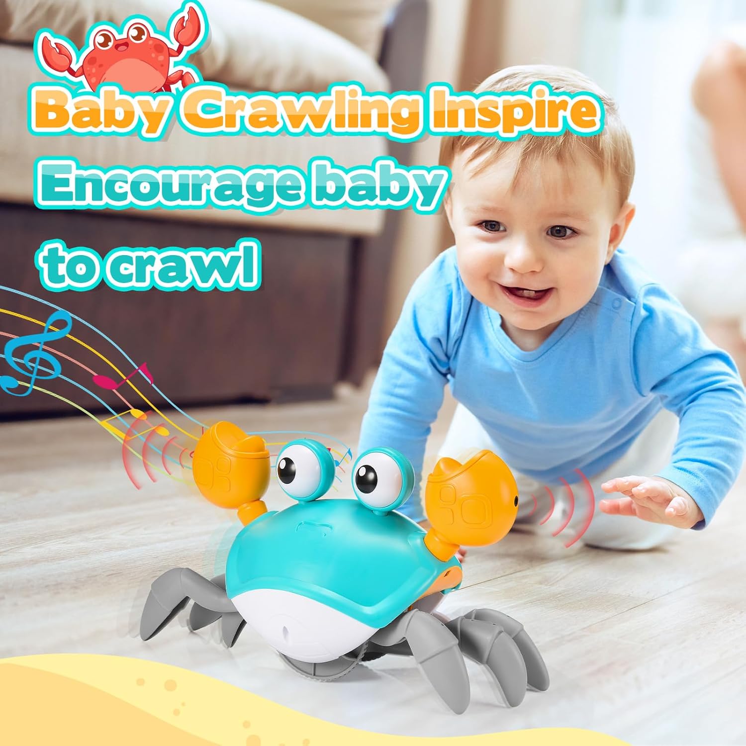 لعبة السلطعون للأطفال من iKidiki، ألعاب أطفال على شكل سلطعون وقت الاستلقاء على البطن، هدية للأطفال (أزرق غامق)