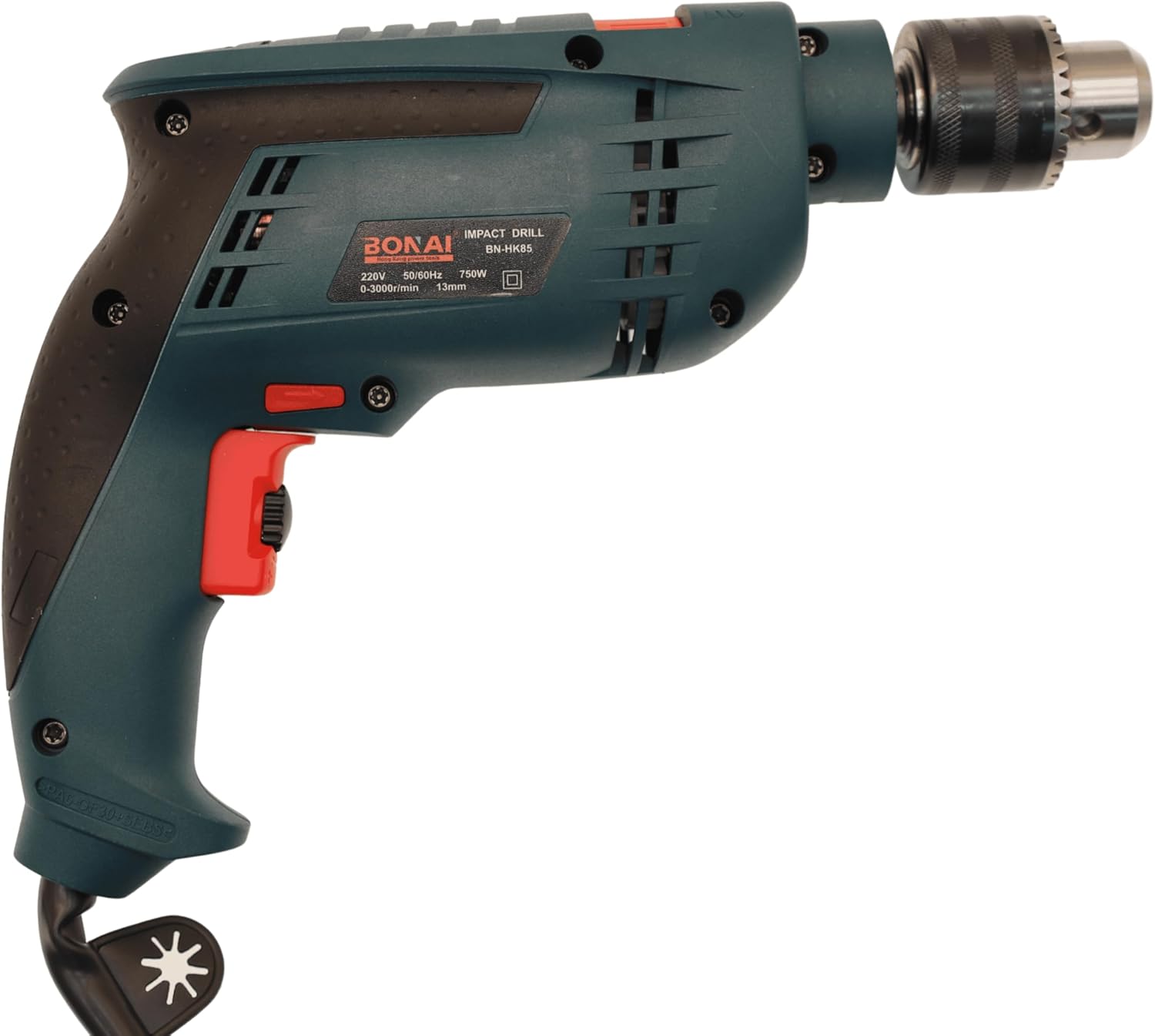 BONAI BN-HK85 750W Impact Drill, 13mm Variable Speed Electric Power Tool for Drilling Wood, Metal, Concrete & Masonry, Heavy Duty Corded Drill Machine with Adjustable Side Handle – 220V