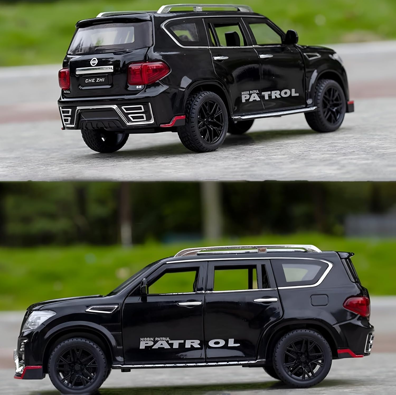 سيارة BEYTOR 1:24 N-issan Patrol Diecast Alloy مع خاصية السحب للخلف والموسيقى والصوت - لون أسود