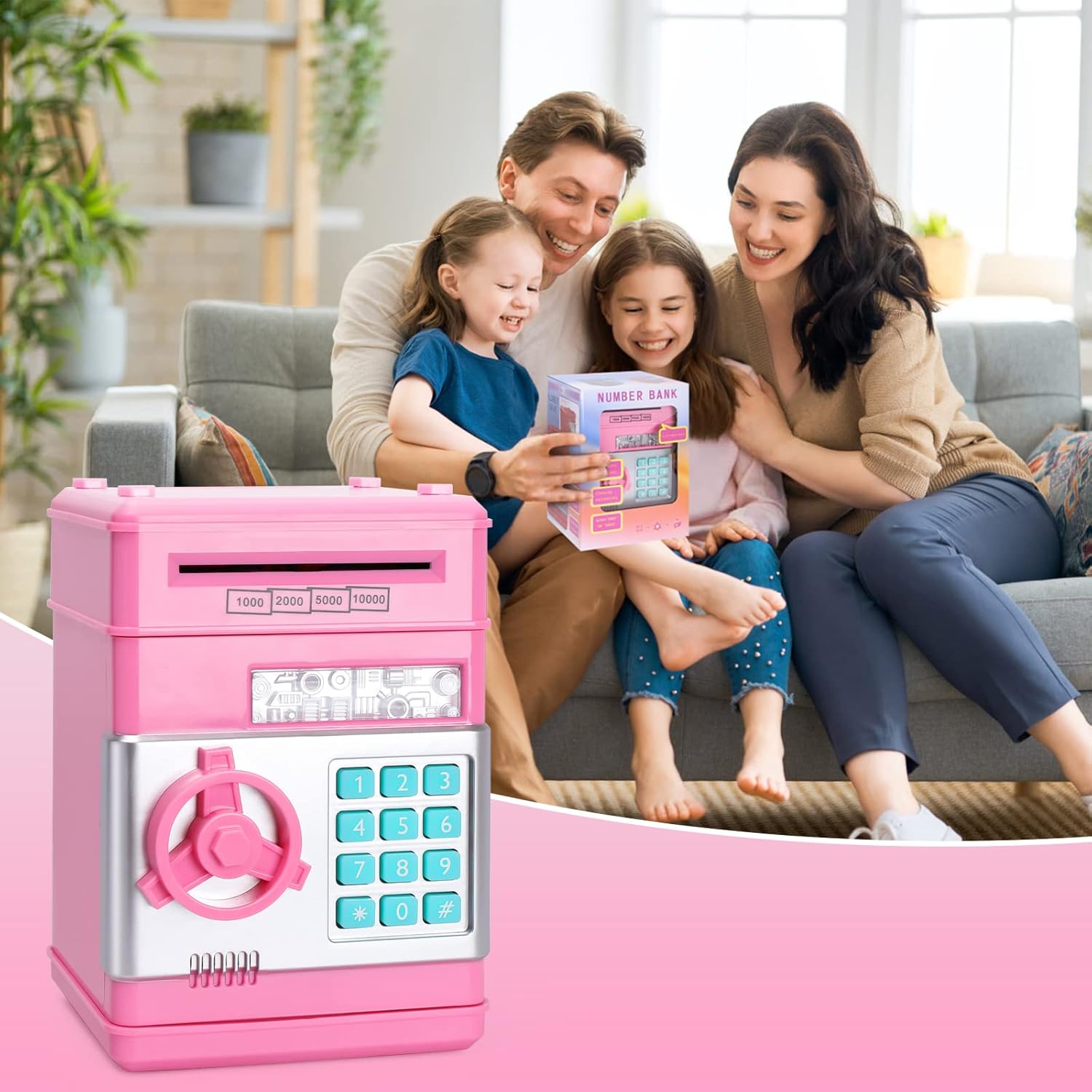 EPHVODI Pink Piggy Bank Cash Coin Can ATM Bank Electronic Coin Bank Real Money Saving Box for Teen Girl Toys Age 4 8 10 12 with Password Code Lock ATM Machine for Kids Gift