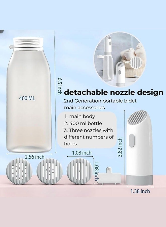Portable Electric Bidet with 400ml Water Bottle and 3 Nozzles for Adjustable Spray Patterns, Featuring One-Touch Controls for Easy Operation, Ideal Personal Hygiene Sprayer for Home, Office and Outdoor Use