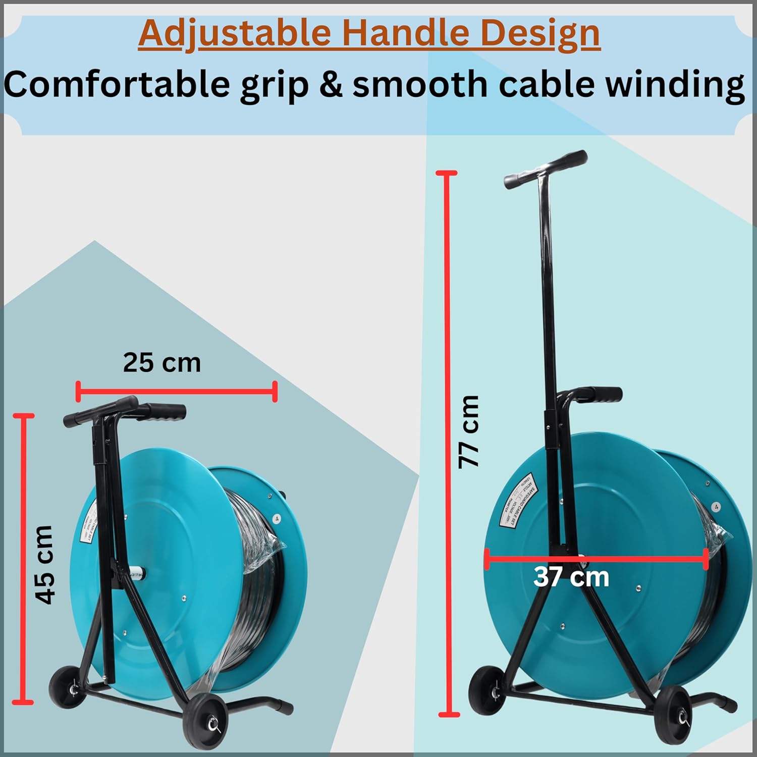 Bonai BN-HK95 100m Heavy Duty Cable Reel with Adjustable Handle & Wheels, 3 Socket Power Extension Drum, 220-240V Industrial Wire Reel, 2x2.5mm² Electric Cord for Workshop, Construction & Outdoor