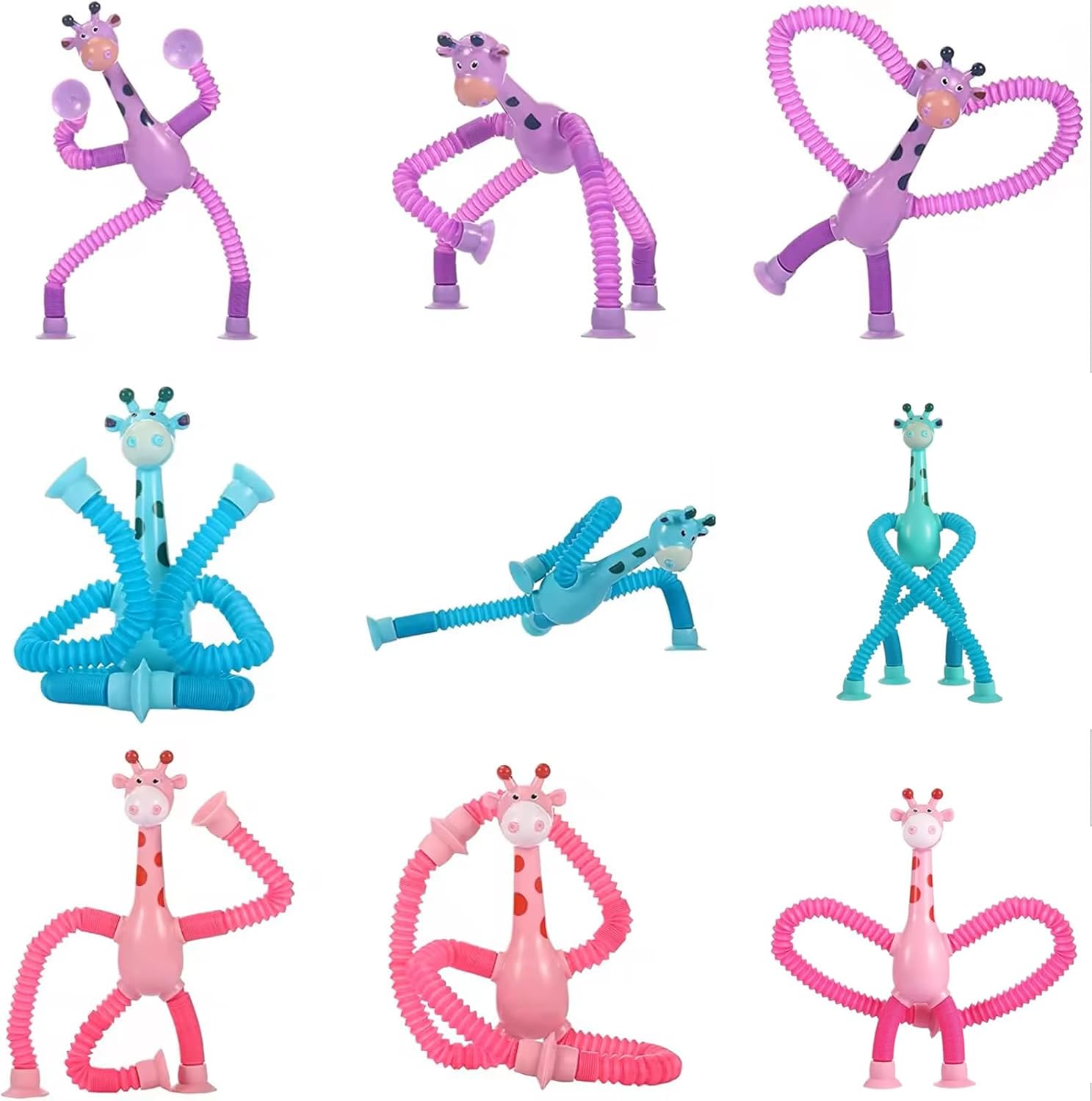 لعبة زرافة تلسكوبية بكوب شفط من EHIOG، عبوة من 4 ألعاب زرافة حسية، ألعاب فيدجيت مضادة للتوتر، لعبة تعليمية مرحة لتخفيف التوتر، لعبة مرنة قابلة للتغيير