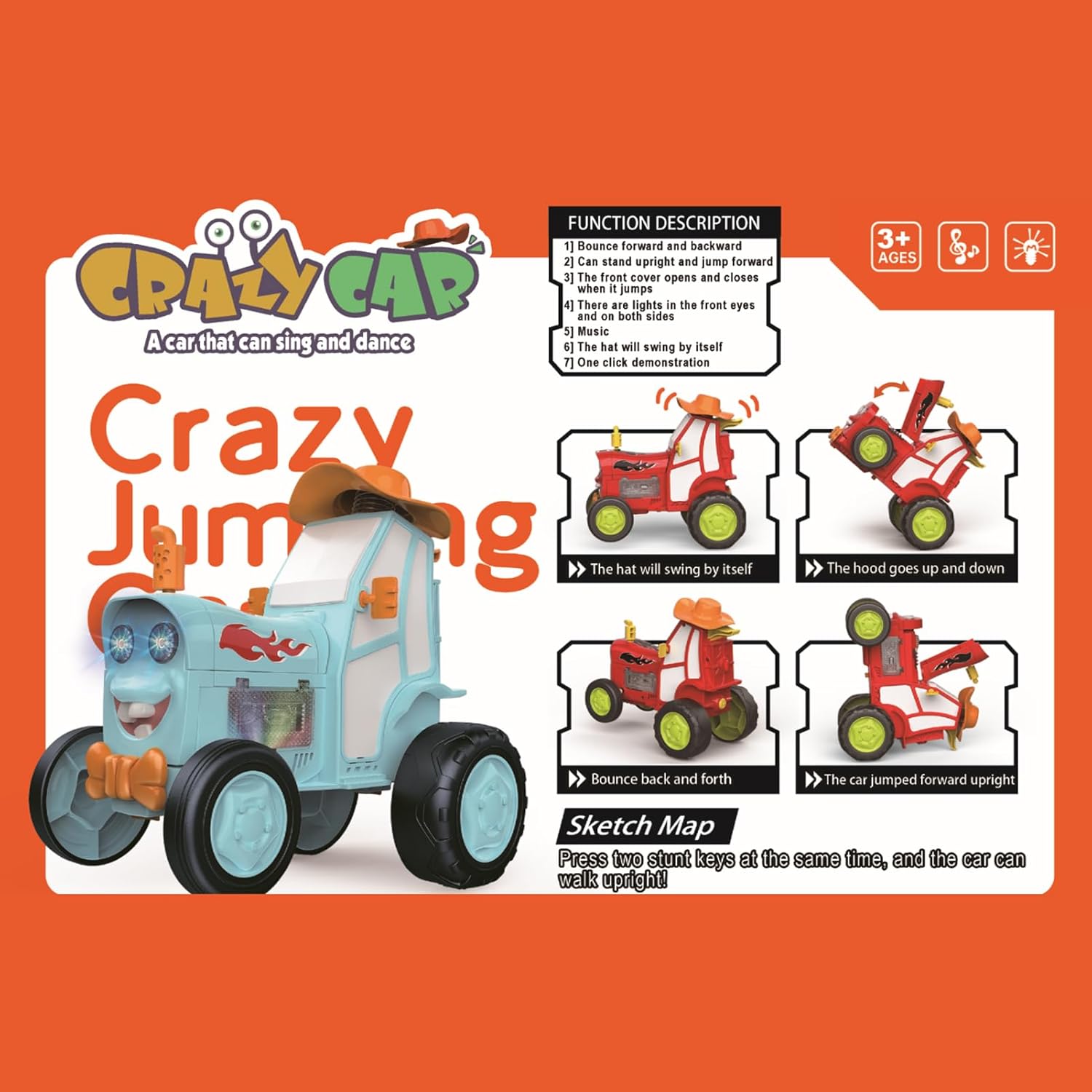 نموذج فوفان، سيارة تحكم عن بعد، سيارة قفز مجنونة بجهاز تحكم عن بعد مع موسيقى وأضواء، هدية عيد ميلاد للأطفال