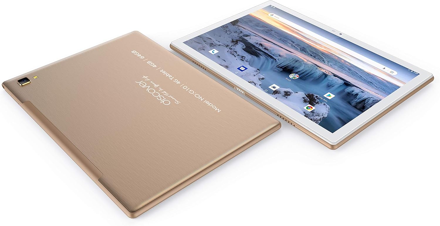 Discover G10, Smart tablet pc,Quad Core, Dual Sim, Dual Camera,10Inch,support Google, 64GB, 4GB DDR3, 4G LTE, Wi-Fi (GOLD)