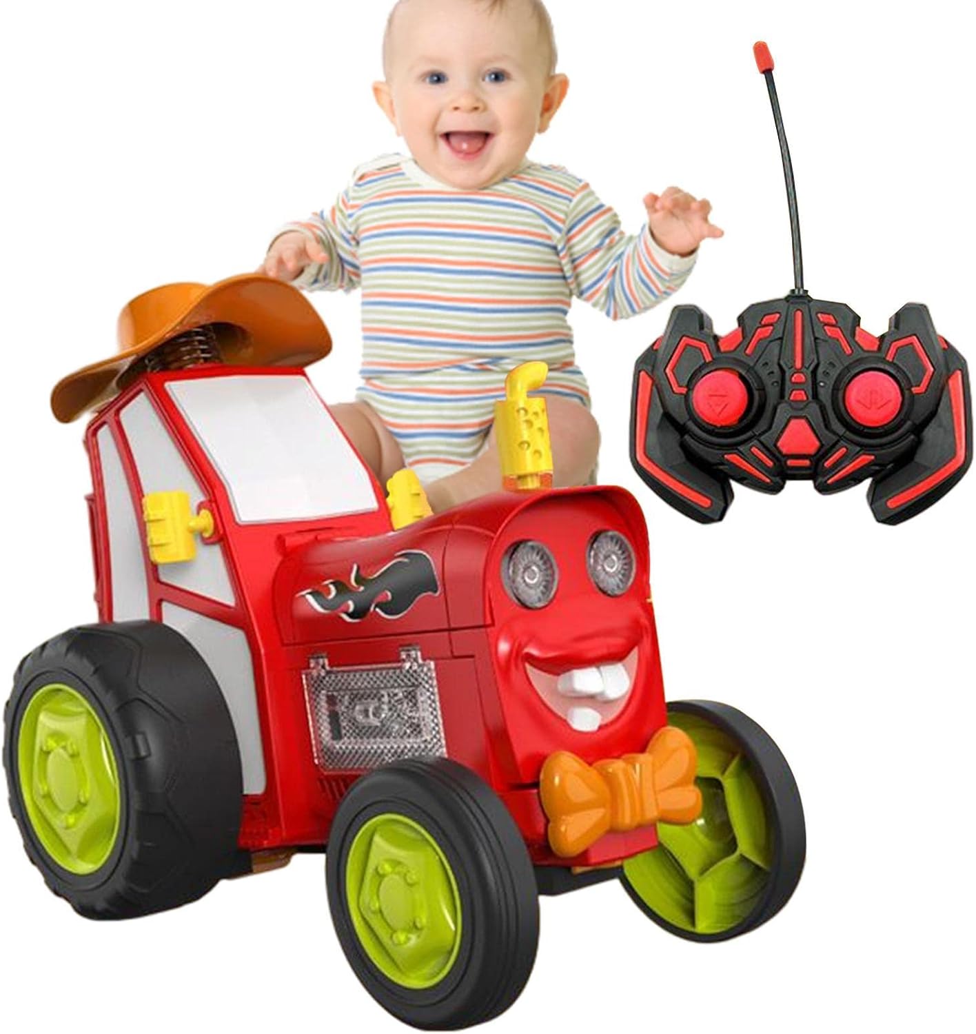 سيارة قفز مجنونة | سيارة ريموت كنترول قابلة لإعادة الشحن مع موسيقى وإضاءة، لعبة سيارة بهلوانية ريموت كنترول، لعبة قطار ريموت كنترول، لعبة سيارة قفز على طراز رعاة البقر الغربي للأطفال من سن 3 سنوات