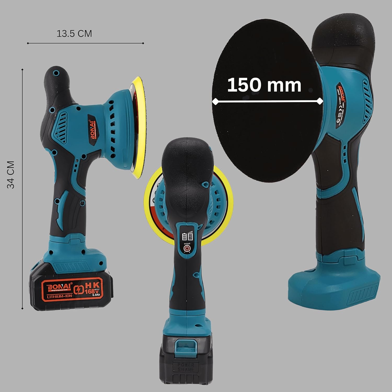 Bonai BN-HK71 Cordless Car Polisher 21V, 380W Dual Action Waxing Machine with 150mm Pad, 2800-5500RPM Variable Speed Orbital Buffer for Car Detailing, Furniture & Metal Polishing