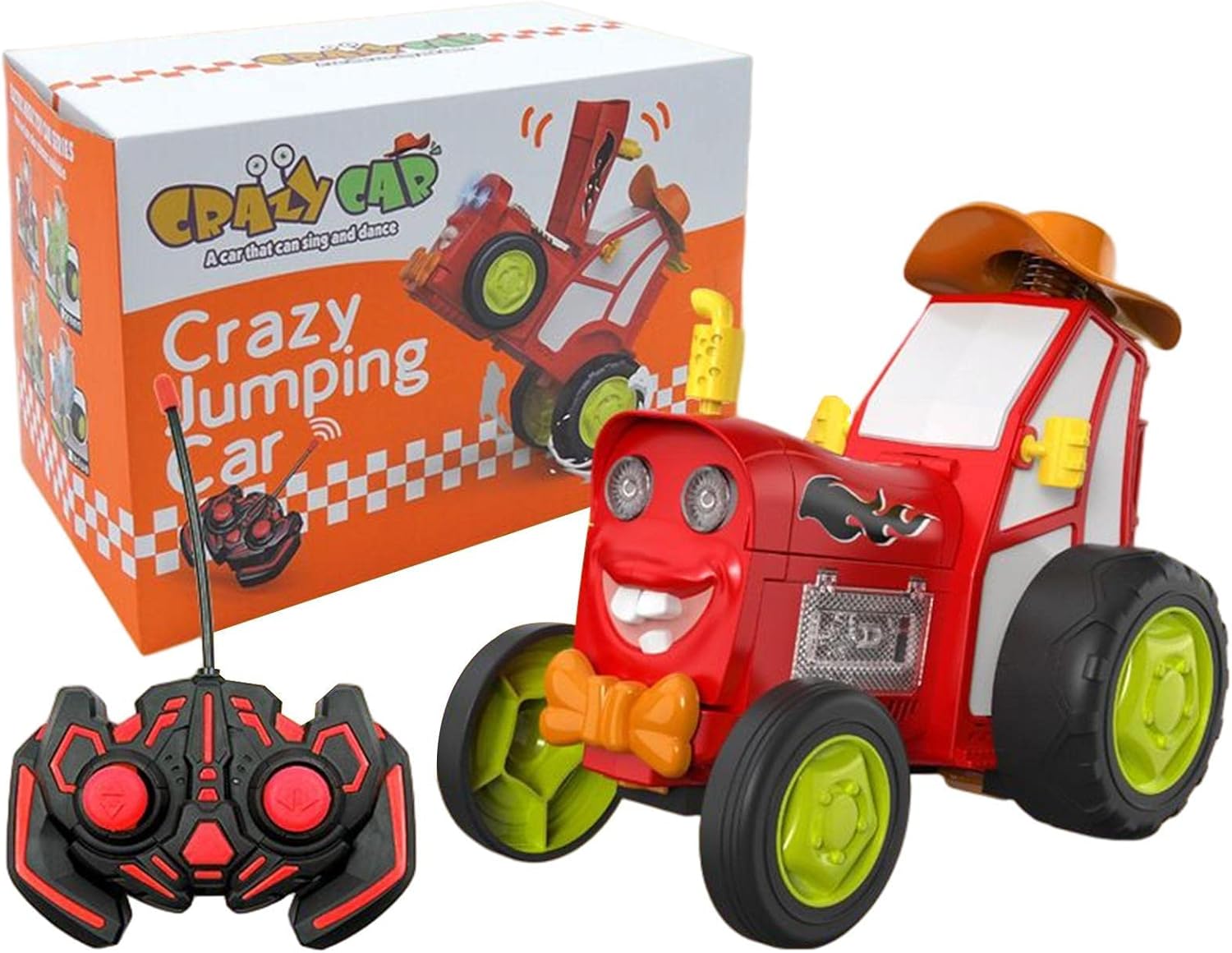 سيارة قفز مجنونة | سيارة ريموت كنترول قابلة لإعادة الشحن مع موسيقى وإضاءة، لعبة سيارة بهلوانية ريموت كنترول، لعبة قطار ريموت كنترول، لعبة سيارة قفز على طراز رعاة البقر الغربي للأطفال من سن 3 سنوات