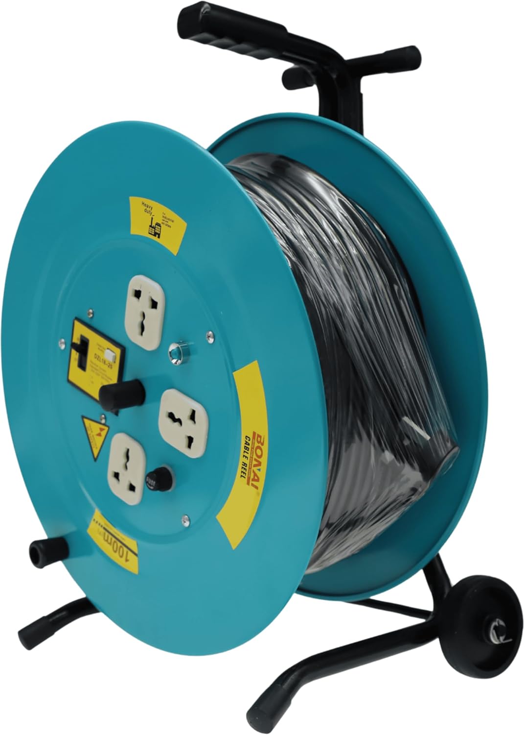 Bonai BN-HK95 100m Heavy Duty Cable Reel with Adjustable Handle & Wheels, 3 Socket Power Extension Drum, 220-240V Industrial Wire Reel, 2x2.5mm² Electric Cord for Workshop, Construction & Outdoor