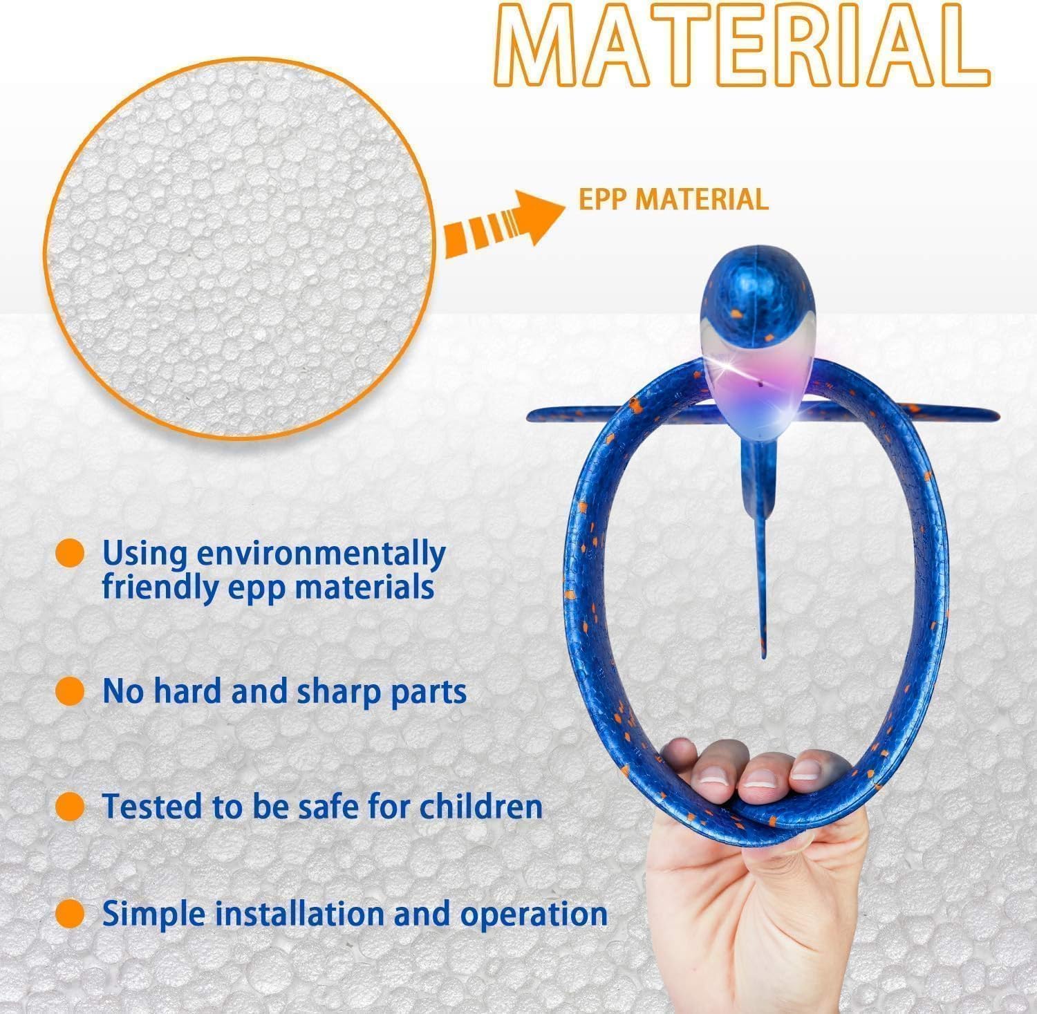 طائرة مونتشي مزودة بإضاءة LED، مقاس 17.5 بوصة، طائرة إسفنجية كبيرة، وضعي طيران، لعبة طيران للأطفال، ألعاب رياضية خارجية، هدايا حفلات أعياد الميلاد، طائرة إسفنجية