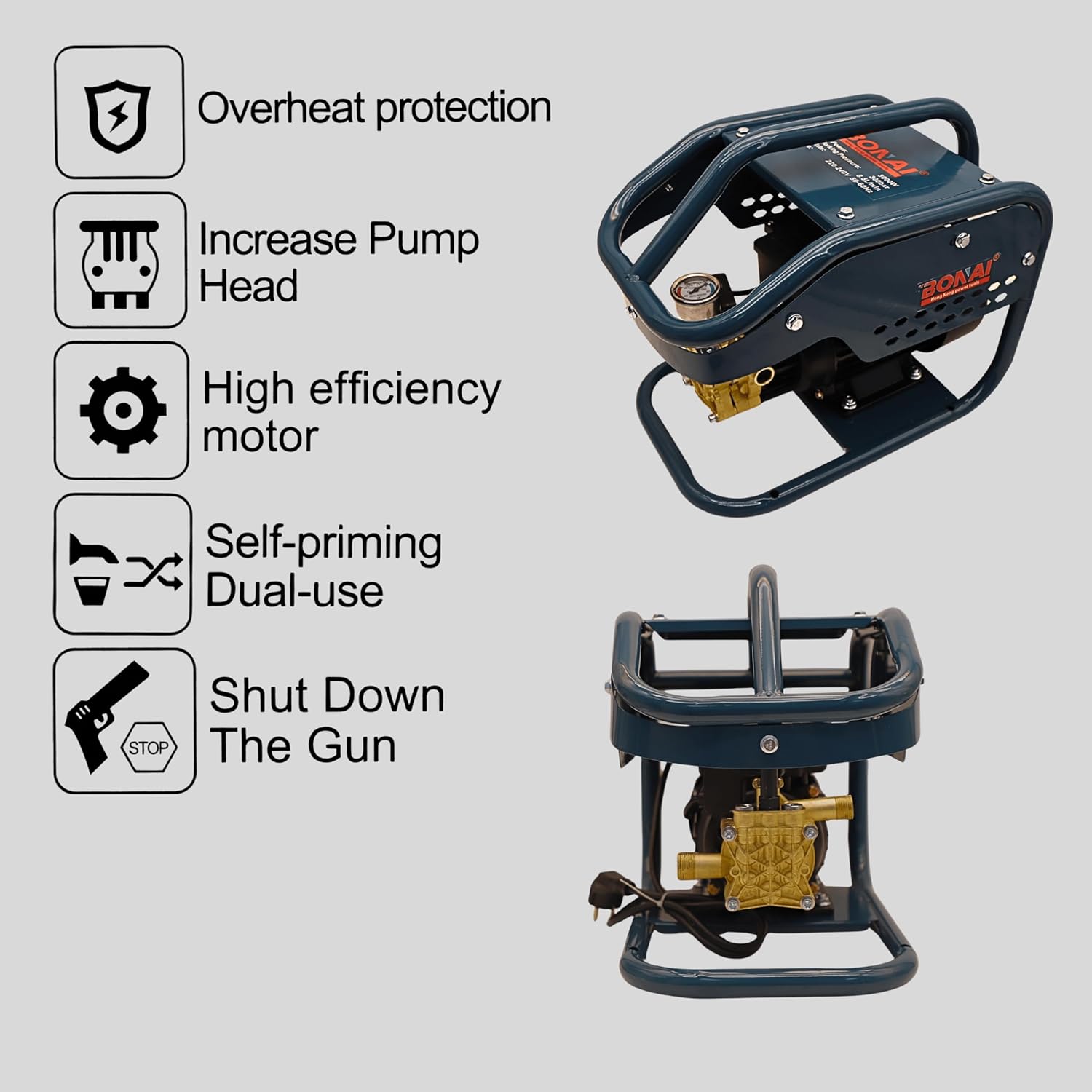 BONAI BN-HK70 High Pressure Washer 3000W | 300 Bar Power Washer | 8.5L/min Flow | Self-Priming, Auto Stop, Overheat Protection | Car, Patio, Driveway & Garden Cleaning Machine