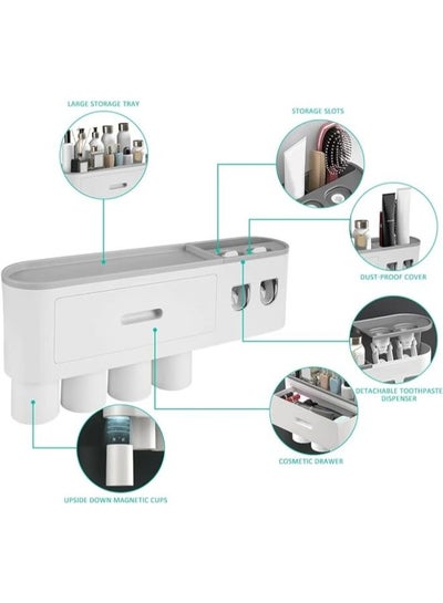 Toothbrush Holder Wall No Drilling Toothpaste Dispenser 2/4 Cups 6 Toothbrush Large Capacity Cosmetic Drawer Electric Toothbrush Holder Multi Toothbrush Organiser for Bathroom