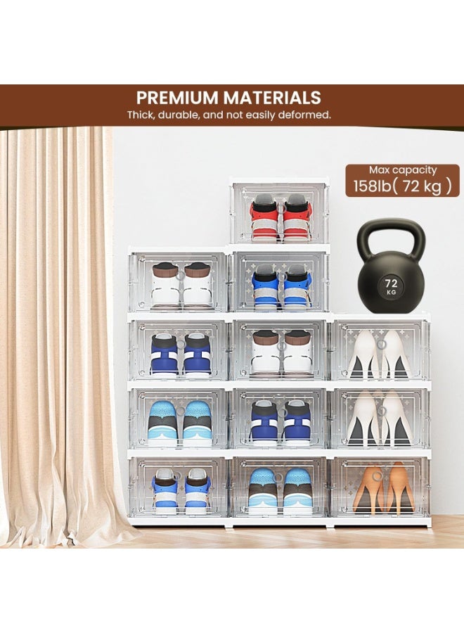 Eworld Clear Stackable Shoe Boxes – 6-Pack Foldable Shoe Storage Containers, Fits Up to Size 13, Sneaker Display Holder with Transparent Front & Ventilated Design for Closet Space Saving