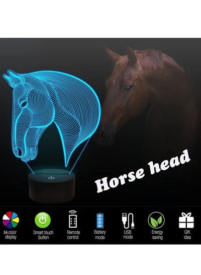 3D Night Lights for Kids Horse Head Illusion Lamp Bedside Lamp 16 Colors Changing with Remote Control Best Birthday Gifts for Child Baby