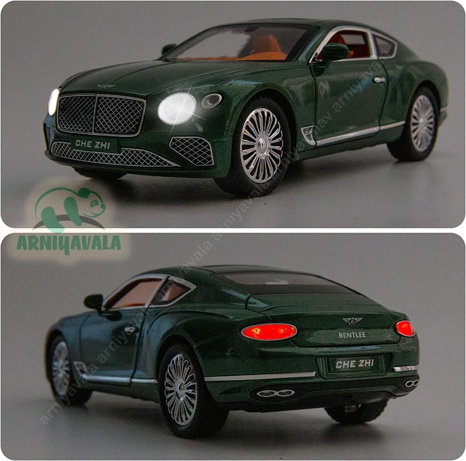 ARNIYAVALA متوافق مع سيارة بنتلي كونتيننتال جي تي موديل 1/24 مصنوعة من سبائك معدنية لعبة سيارة قابلة للجمع مع صوت وإضاءة يمكن فتح الباب للبنات والأولاد هدية - أخضر