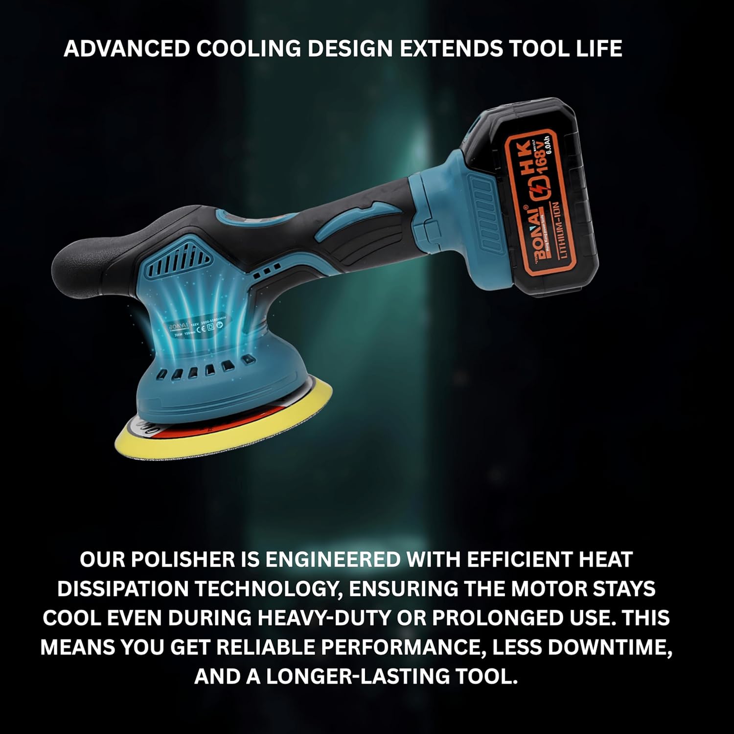 Bonai BN-HK71 Cordless Car Polisher 21V, 380W Dual Action Waxing Machine with 150mm Pad, 2800-5500RPM Variable Speed Orbital Buffer for Car Detailing, Furniture & Metal Polishing