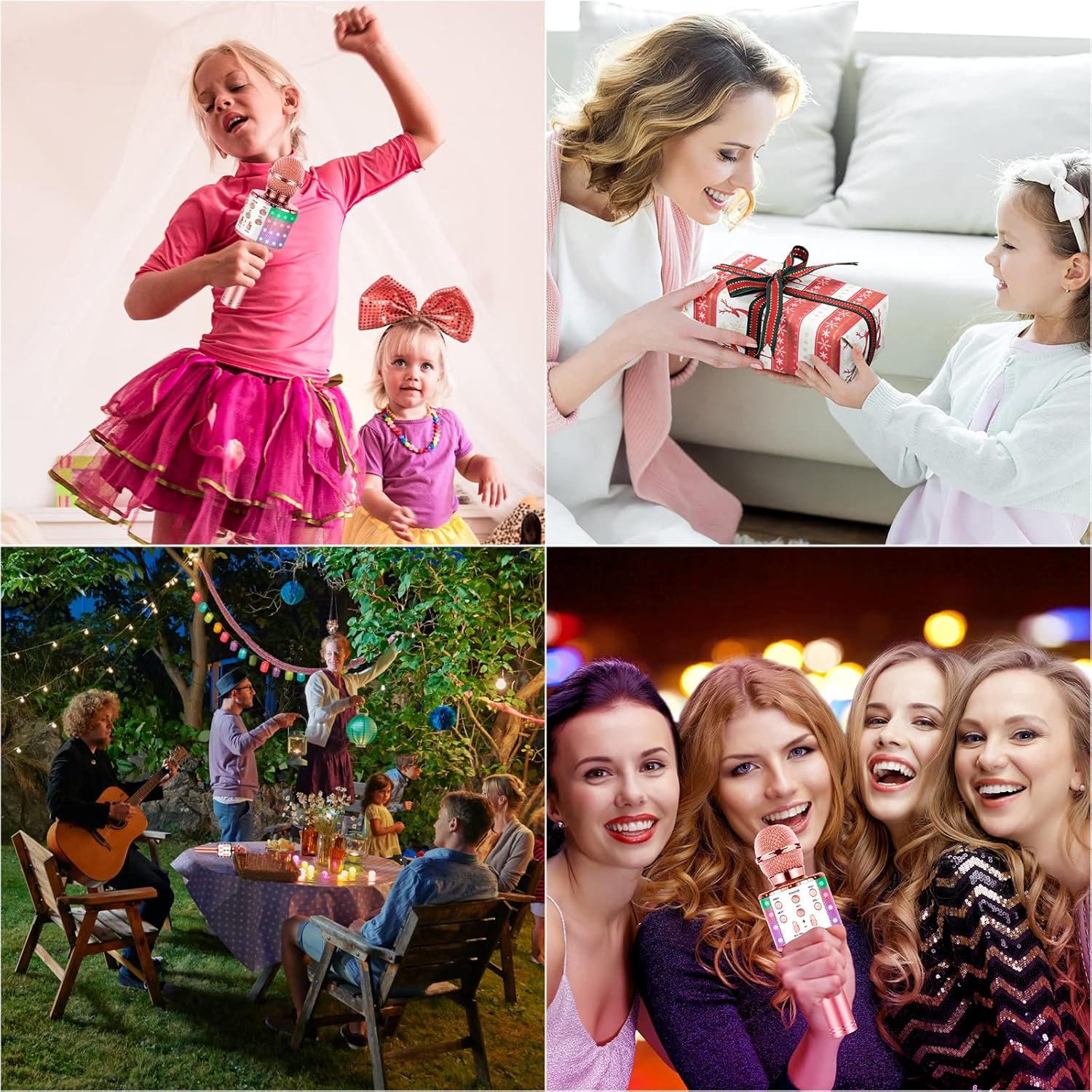 ميكروفون كاريوكي ميلرونغ للأطفال الذين يغنون، 5 في 1 ميكروفون لاسلكي يعمل بالبلوتوث مع أضواء LED، جهاز كاريوكي محمول، ميكروفون ومكبر صوت ومشغل مسجل للمنزل والحفلات وأعياد الميلاد (وردي)