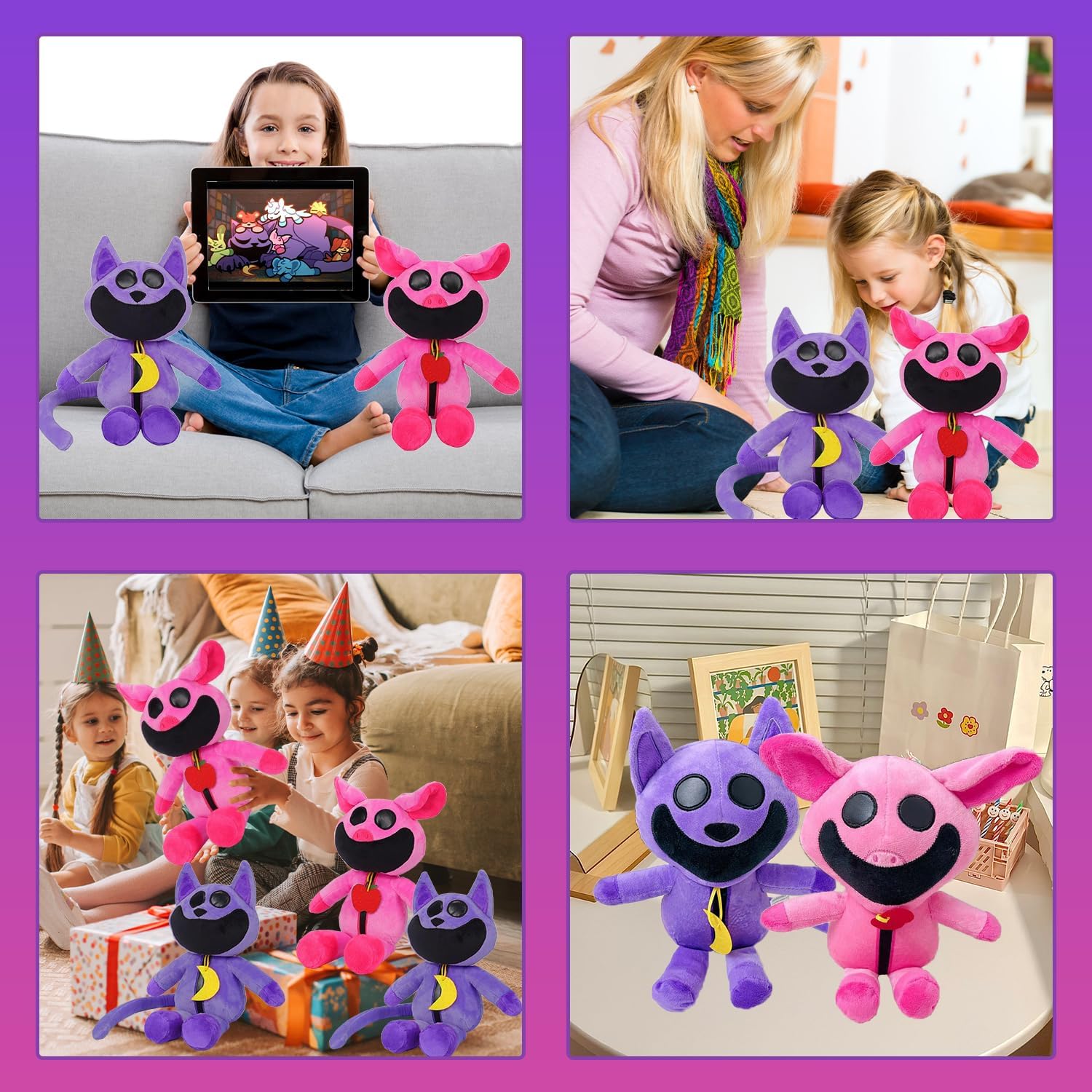 ألعاب قطيفة من ذا سمايلينغ كريتر، قطعتان من القطيفة على شكل مخلوقات مبتسمة، لعبة قطيفة على شكل مخلوقات مبتسمة، لعبة قطيفة على شكل مخلوقات مبتسمة، لعبة قطيفة على شكل قطة مبتسمة للأولاد والبنات (M1)