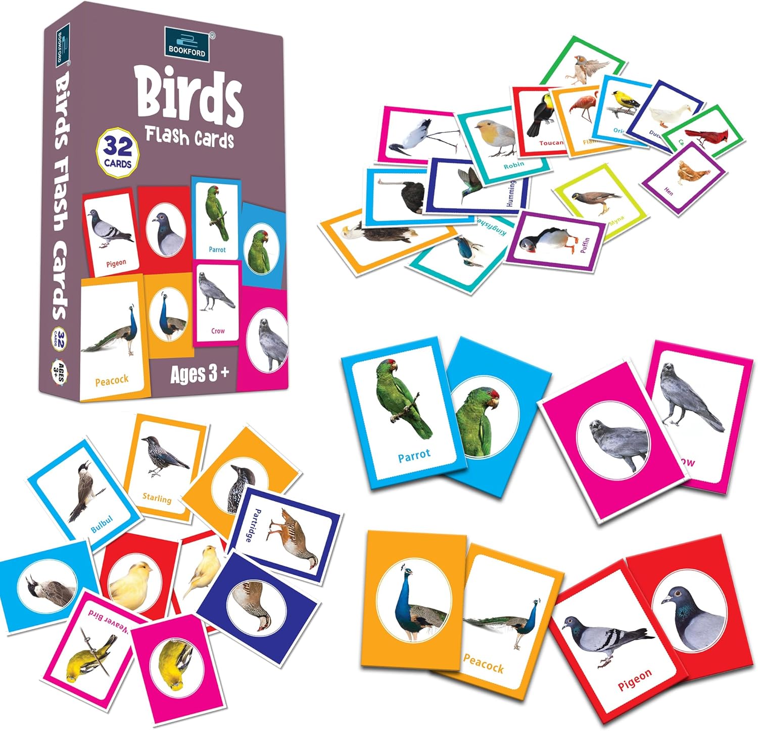 بطاقات تعليمية - مجموعة من بطاقتين تعليميتين للأطفال - حيوانات، طيور