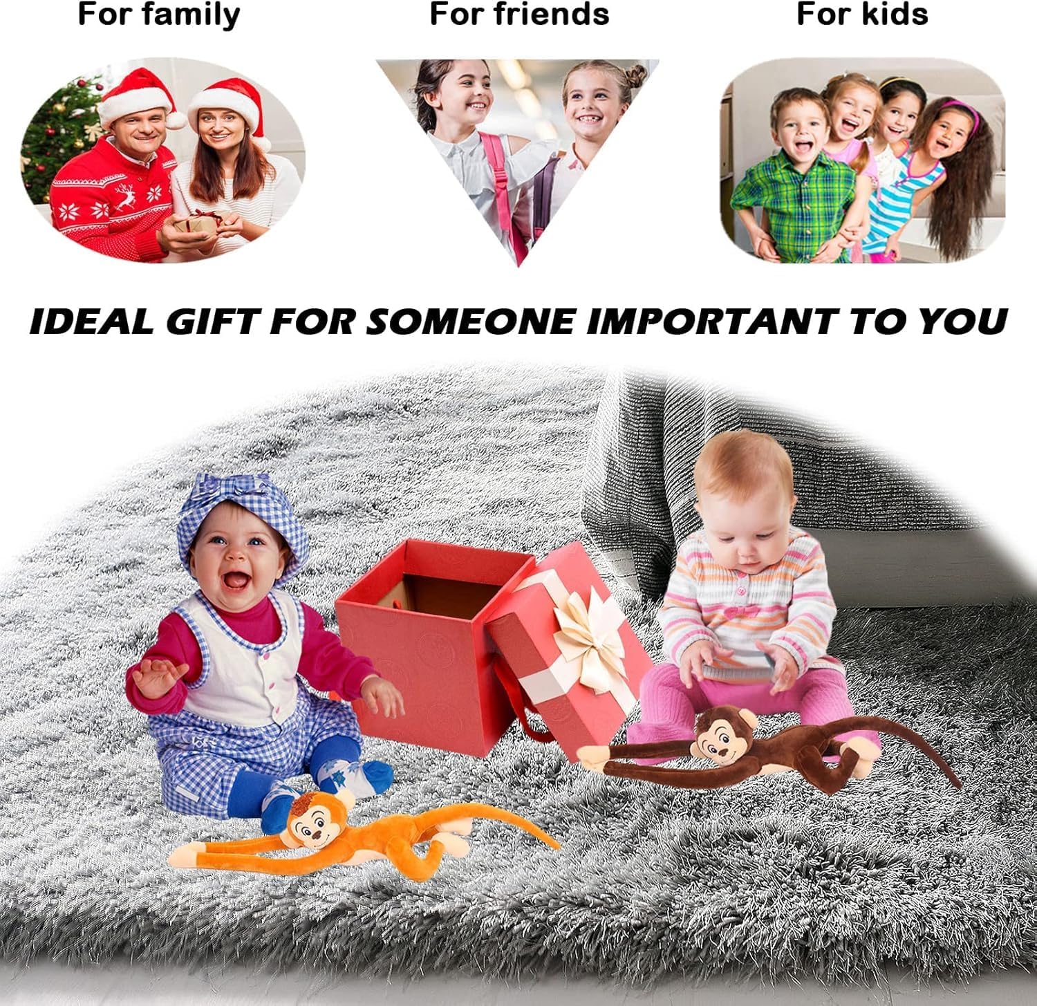 ألعاب قرد قطيفة ملونة، حيوانات محشوة ناعمة معلقة، مع ضوء للعين وصوت، مجموعة من 6 قطع - متنوعة