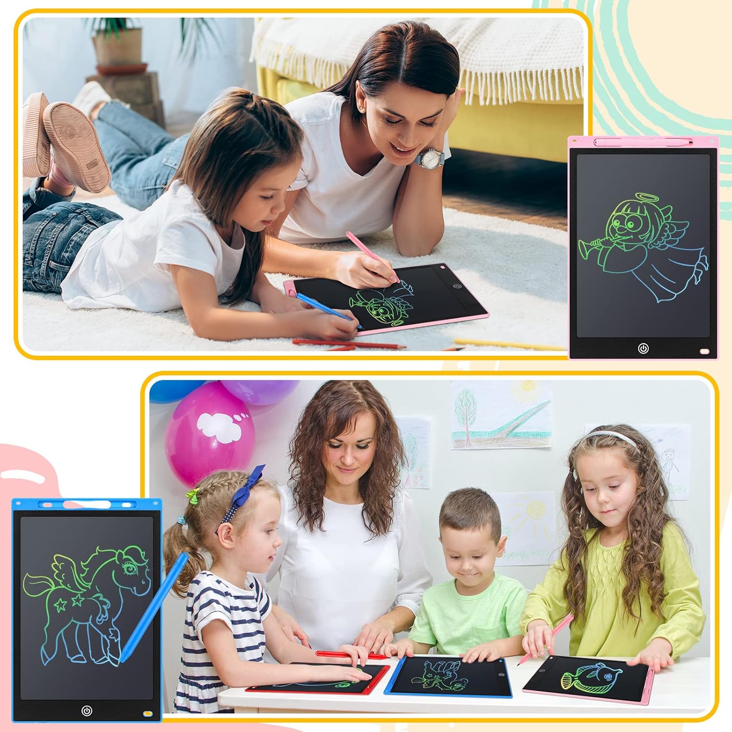 Epakh 4 Pcs LCD Writing Tablet Doodle Board for Kids 12 Inch Digital Drawing Pad with Colorful Screen Erasable Doodle Scribbler Educational Learning Gift for 3-10 Years Old Girls Boys (Colorful)