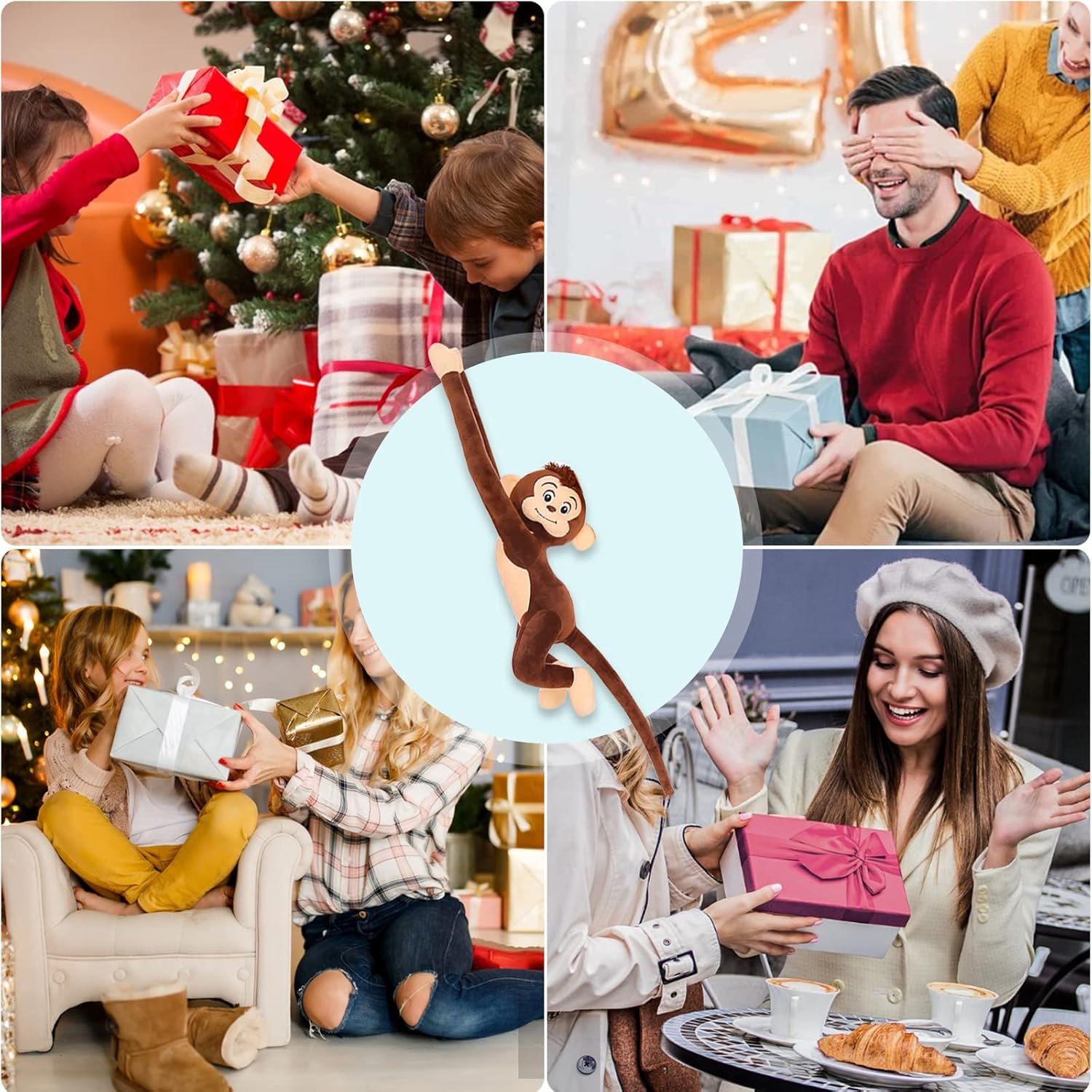 CHELEI2019 حيوان محشو على شكل قرد، مقاس 35.4 بوصة، حيوان محشو معلق مع يد، بني