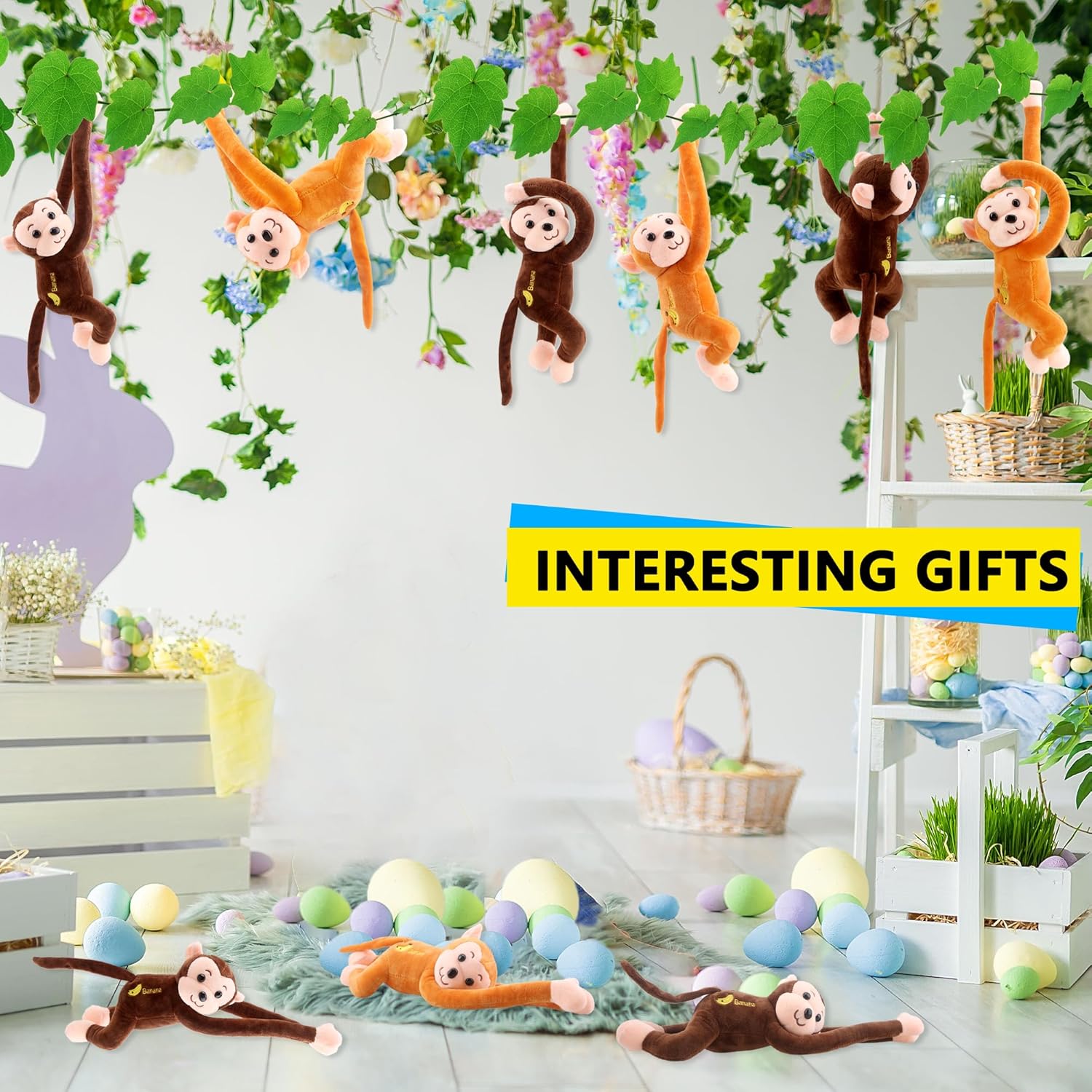 مجموعة من 6 قطع من بوتيرايا، ألعاب حيوانات محشوة على شكل قرد معلق، مقاس 18 بوصة، ألعاب حيوانات محشوة ناعمة لطيفة على شكل قرد معلق، ألعاب حيوانات محشوة لتزيين الغرفة، هدايا حفلات الحيوانات، هدايا أعياد الميلاد، هدايا عيد الفصح