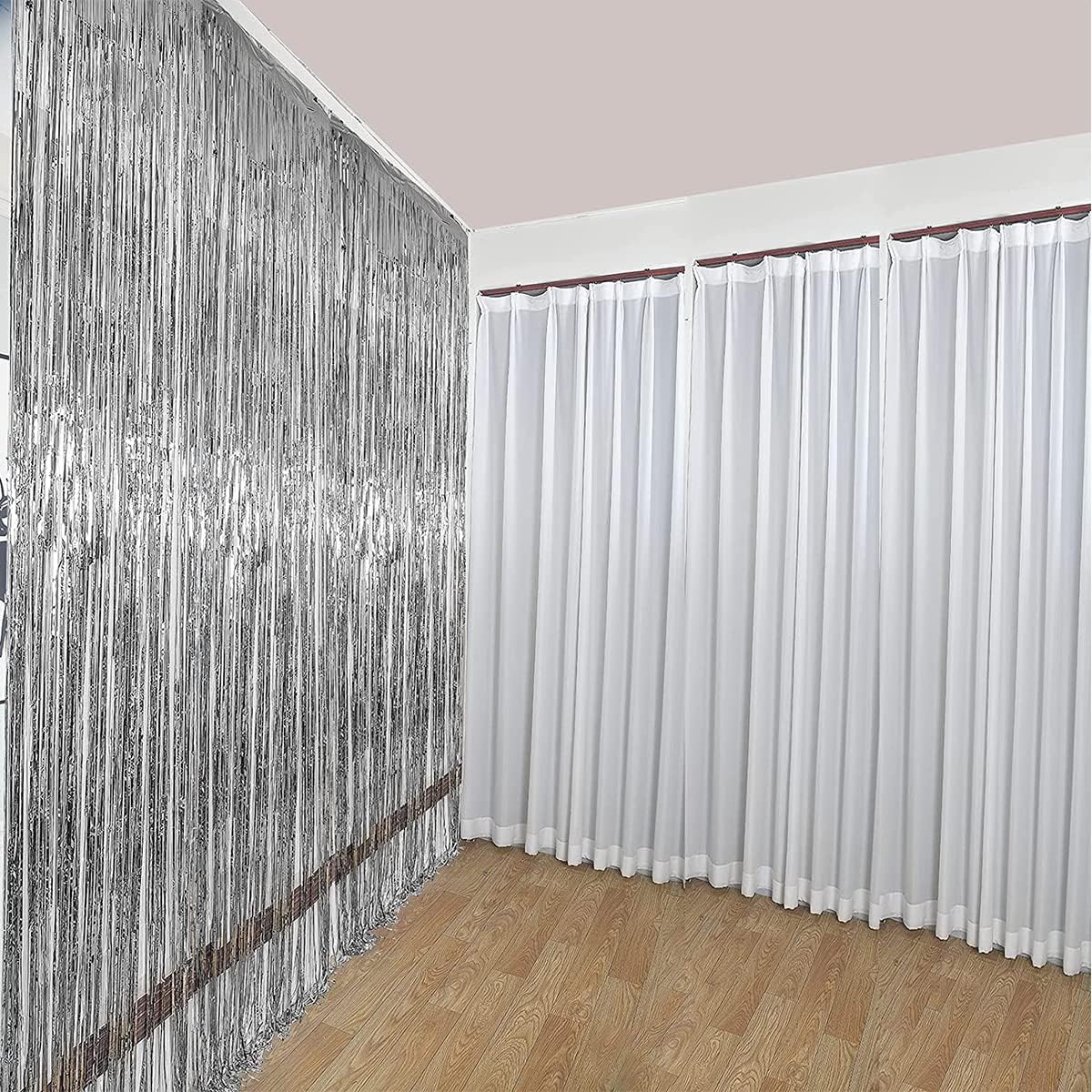 ستارة خلفية من رقائق الفضة من ECVV، ستائر مزينة بشراشيب من رقائق معدنية لامعة، مقاس 3.28×6.56 قدم، ستائر من رقائق معدنية لامعة لحفلات أعياد الميلاد والزفاف
