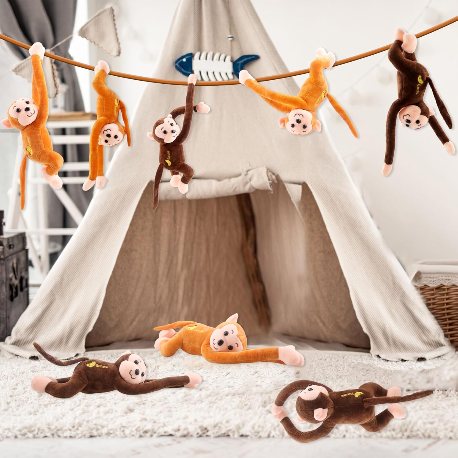 مجموعة من 6 قطع من بوتيرايا، ألعاب حيوانات محشوة على شكل قرد معلق، مقاس 18 بوصة، ألعاب حيوانات محشوة ناعمة لطيفة على شكل قرد معلق، ألعاب حيوانات محشوة لتزيين الغرفة، هدايا حفلات الحيوانات، هدايا أعياد الميلاد، هدايا عيد الفصح