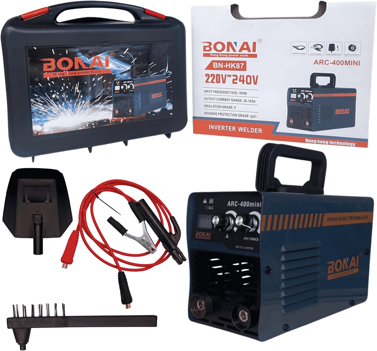 Bonai ARC-400 Mini Inverter Welder 220-240V | Portable MMA Welding Machine | IGBT DC Inverter 20-105A | Lightweight, Energy-Saving, Complete Welding Kit, BN-HK87
