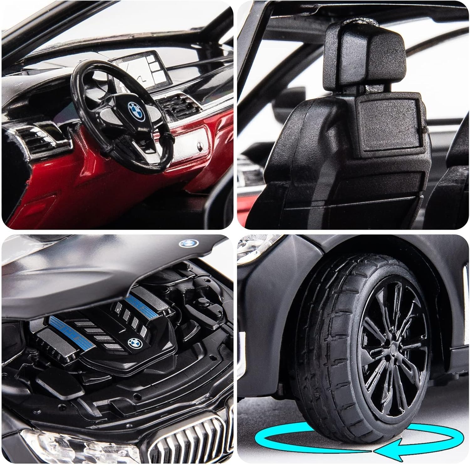 BDTCTK 1/24 متوافقة مع سيارة BMW 760 النموذجية، سيارة لعبة من سبائك الزنك قابلة للسحب للخلف مع صوت وإضاءة للأطفال الأولاد والبنات (أسود)، C341-1