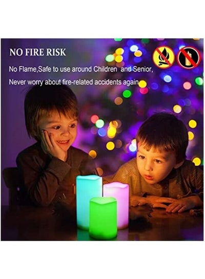 مجموعة من 3 شموع عمودية LED متغيرة الألوان مع جهاز تحكم عن بعد ومؤقت - 3x4 3x5 3x6 شموع عديمة اللهب مقاومة للماء للاستخدام الخارجي تعمل بالبطارية.