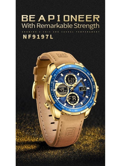 Mens Digital Analog Watch Waterproof Sport Leather Band Watch with Alarm Dual Display Date Wristwatch NF9197