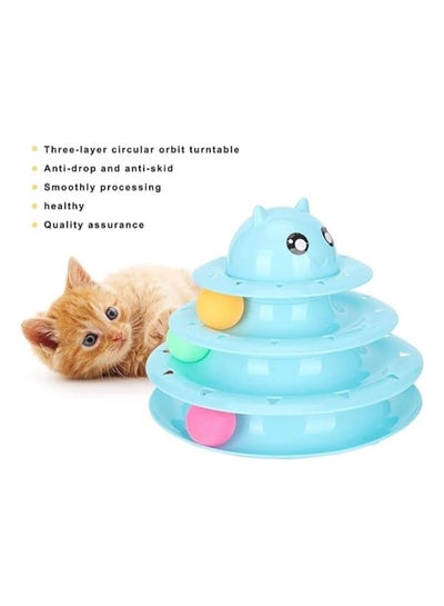 Three Tier Turntable Interactive Pet Toy With 3 Rolling Balls  - Blue