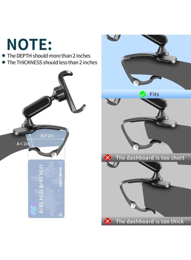 Multifunctional Car Dashboard Mobile Phone Holder, 360 Degree Rotation Universal Dash Clip Cellphone Mount for 4.0-6.2 inch Smartphones