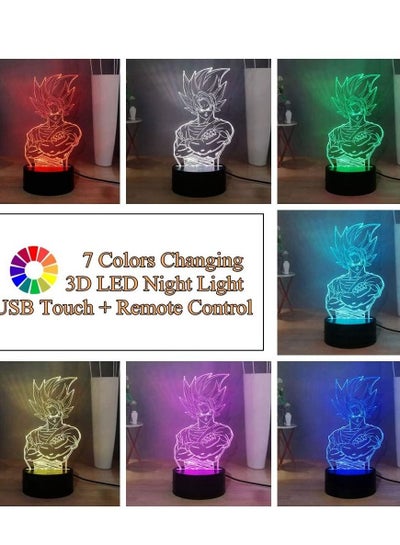 Multicolour3D Night Lights Kakarotto 3D Acrylic Table Lamp Super Saiyan Bedroom Sleeping Night Lamp Son Goku 16 colors Desk Lamp Anime Home Decor Light Children Birthday New Year Presents Dragon B
